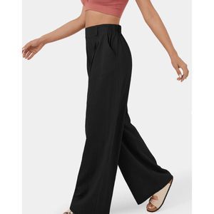 HALARA High Waisted Plicated Wide Leg Palazzo Cotton Pants In Black Size L